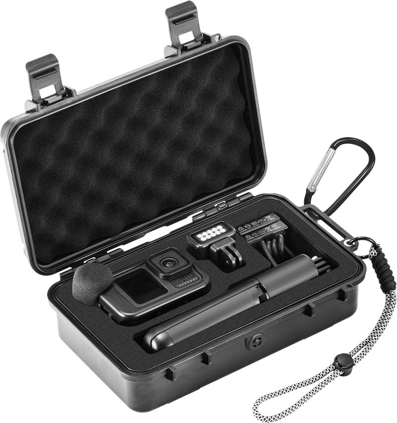 Fly Drone حافظة مقاومة للماء لكاميرا GoPro Hero 13/12/11/10/9، متوافقة مع Media Mod/Volta/Light Mod، منظمة تخزين سفر مضادة للصدمات مع 2 بطاريات وأقسام ملحقات - Image 1